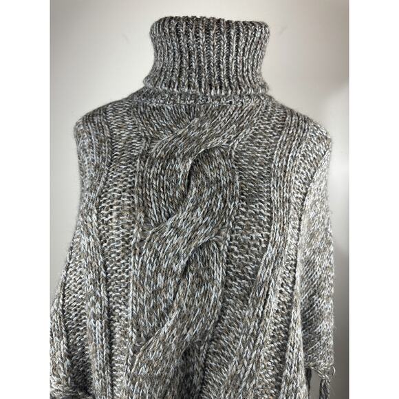 Inis Crafts 100% Merino Wool Poncho Sweater Cape Fringe Brown Irish Made S/M - Picture 5 of 16